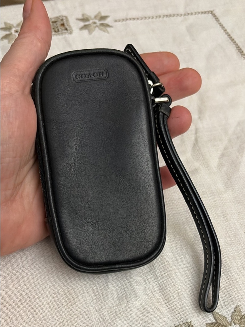 Y2K Coach Black Leather Wristlet Pouch/ Key Holder with Strap